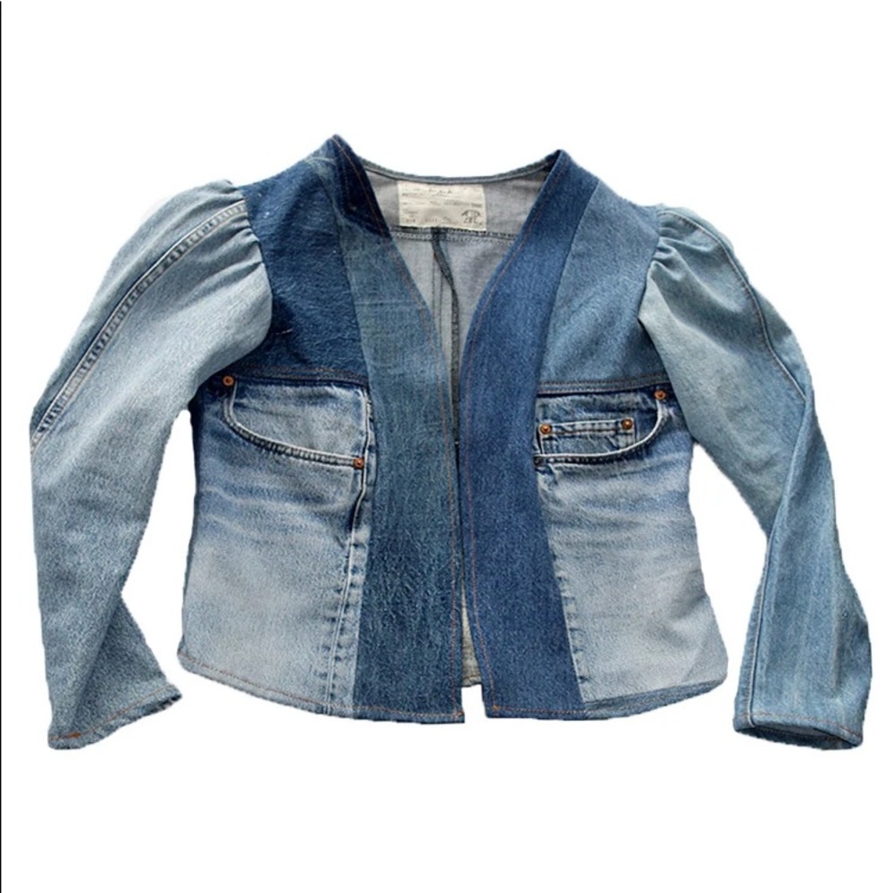 After Life one of a kind handmade patchwork denim jacket small